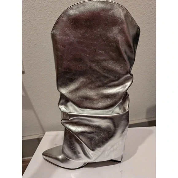 Nine West Women Shoes 8M Amazing Slouchy Point Wedge Heel Boots Silver - Picture 7 of 11